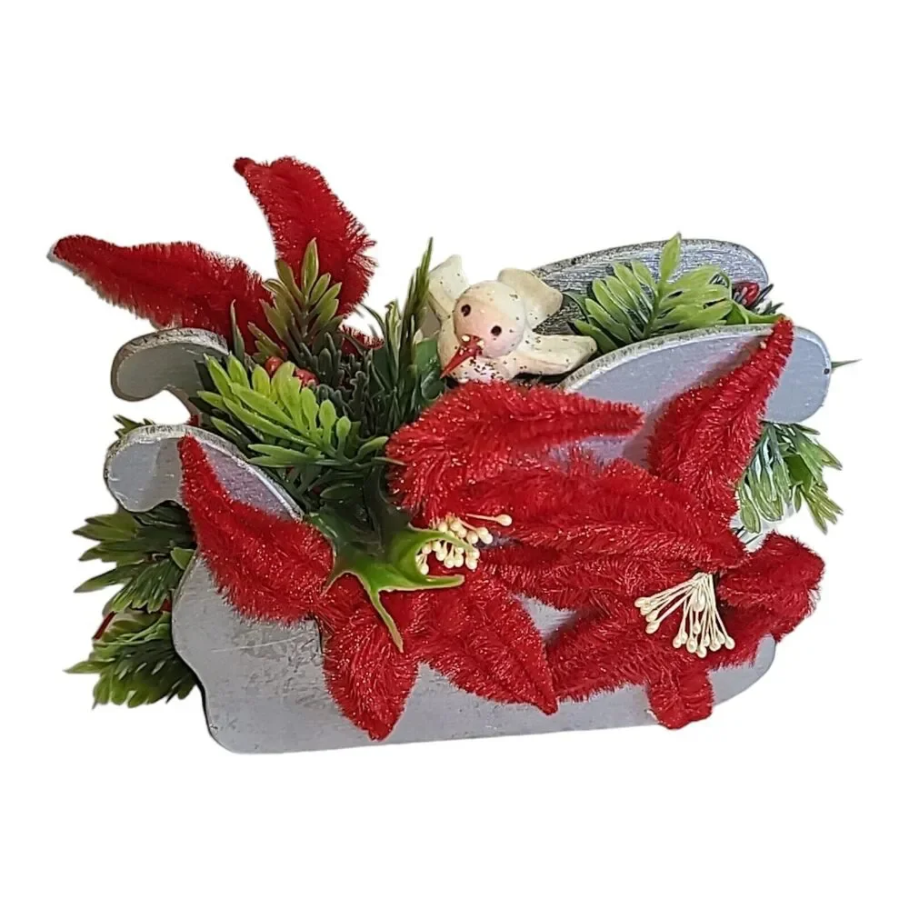 Vintage Kitsch Handmade Christmas Flower Arrangement Centerpiece 8