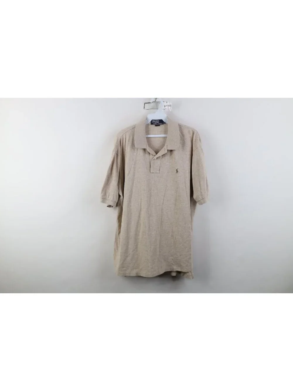 Vtg 90s Ralph Lauren Mens Large Pique Cotton Knit Golf Polo Shirt Oatmeal Brown
