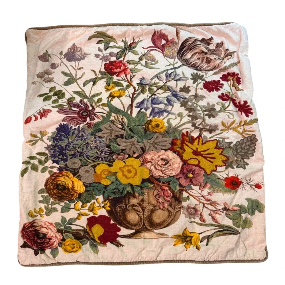 Creative Co-Op Still‎ Life Pillow Cover 24x24 Embroidered Cotton Linen Botanical