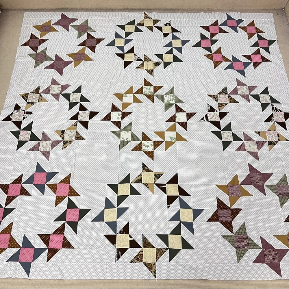 Friendship ring Sewing craft Patchwork Cotton Quilt Top/Topper,Queen size