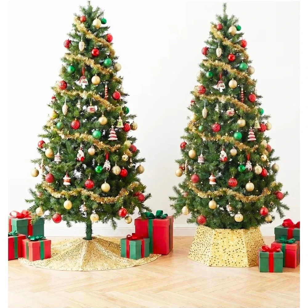 Mr. Pen Gold Sequin Christmas Tree Skirt 48in and Foldable Tree‎ Collar Set