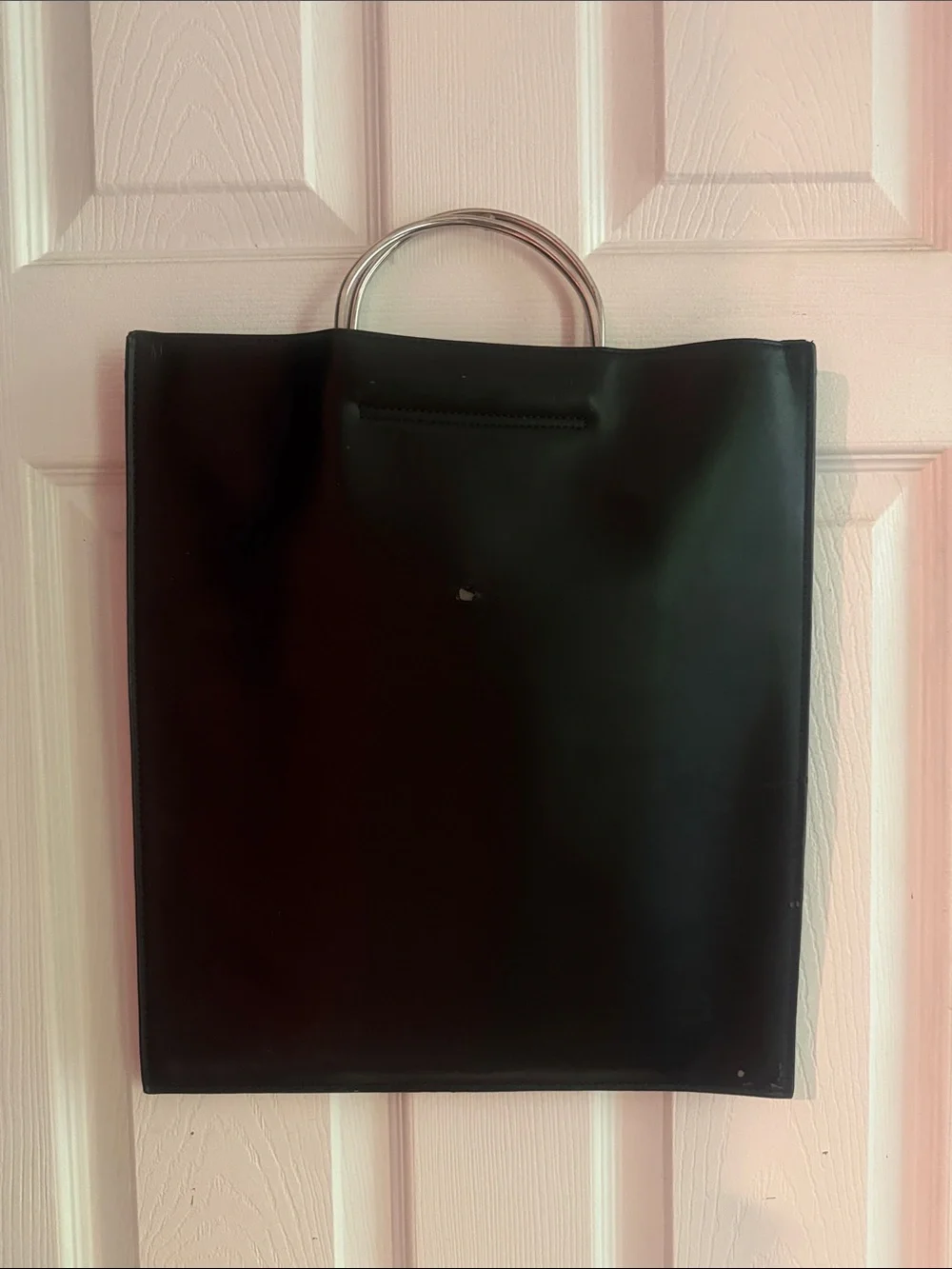 Minimalist Black Tote with Silver Ring Handles
