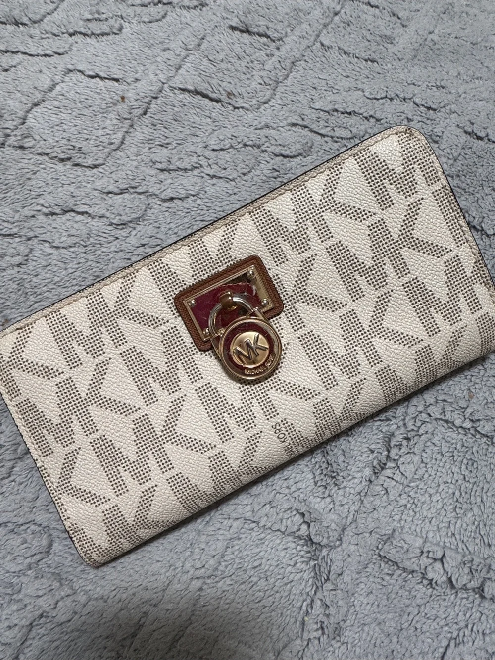 Michael Kors Beige and Brown Signature Zip Wallet