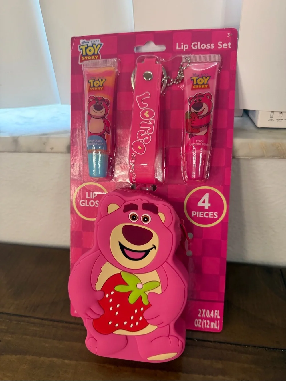 Toy Story lotso pink bear lipgloss set and keychain silicone bear new