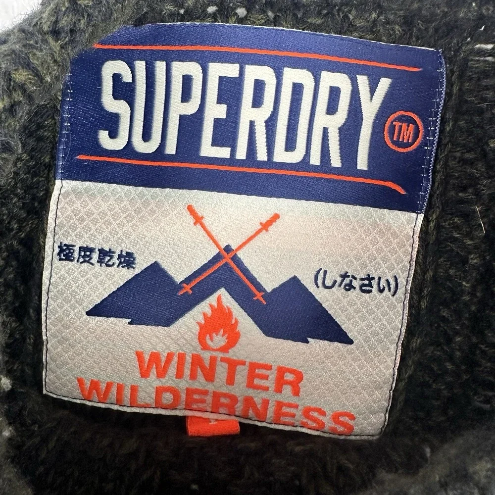 Superdry Mens Cable Knit Fisherman Sweater Olive Green Crewneck NE002 Size Large