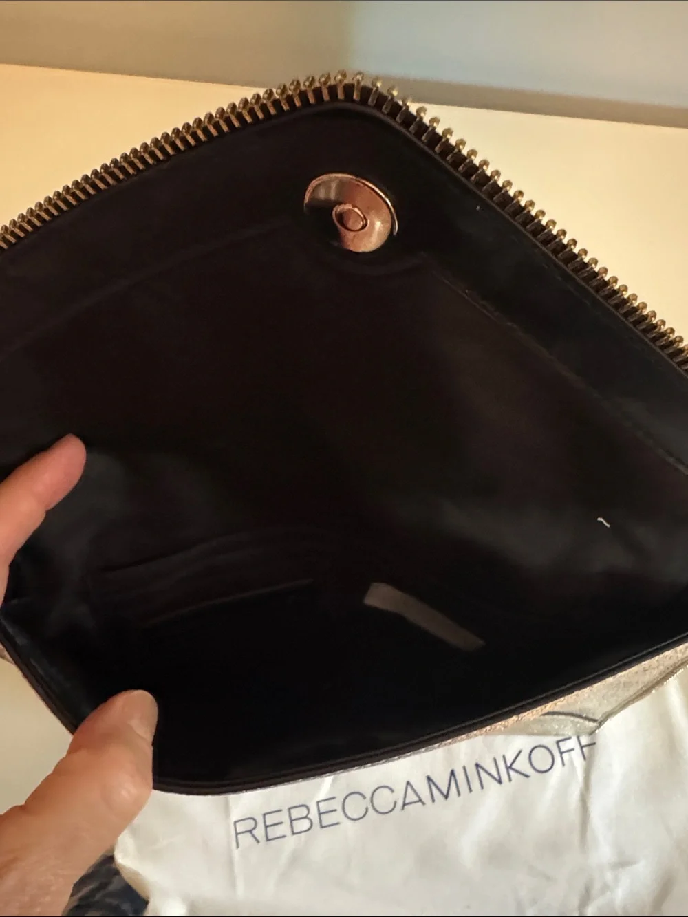 Rebecca Minkoff Gold with black Zip-Trim Envelope Clutch