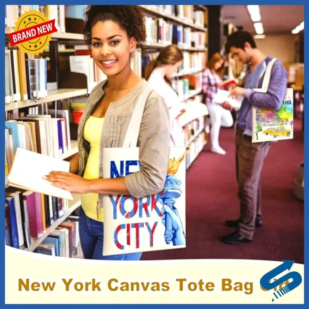 Reusable Canvas Tote Bags with Zipper Pocket NYC Souvenir Travel Gift Set