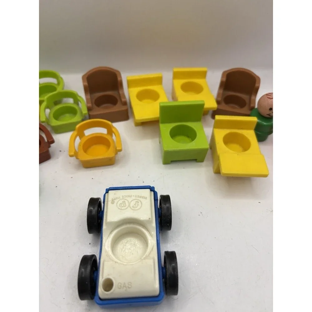 Vintage Fisher Price Little People Lot of 24 Figures Furniture Vehicles