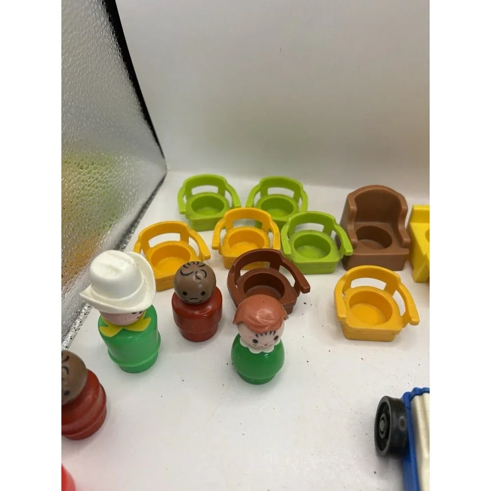 Vintage Fisher Price Little People Lot of 24 Figures Furniture Vehicles