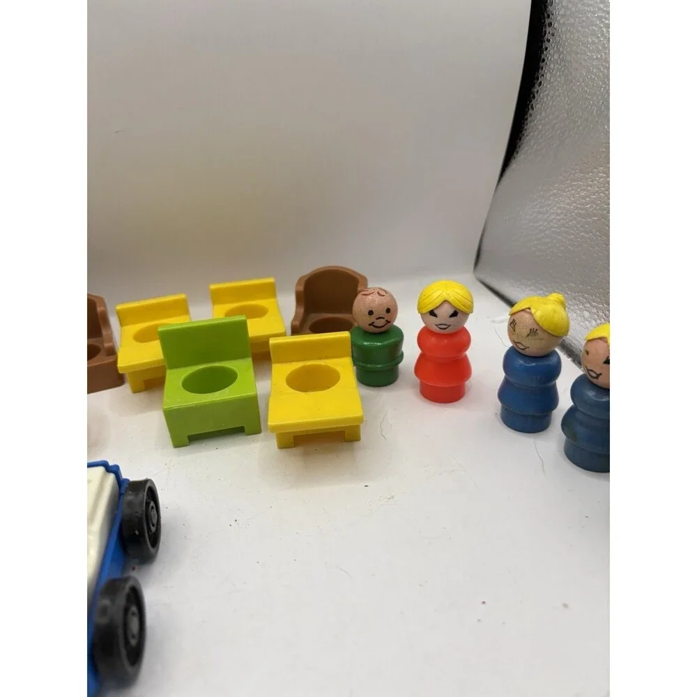 Vintage Fisher Price Little People Lot of 24 Figures Furniture Vehicles