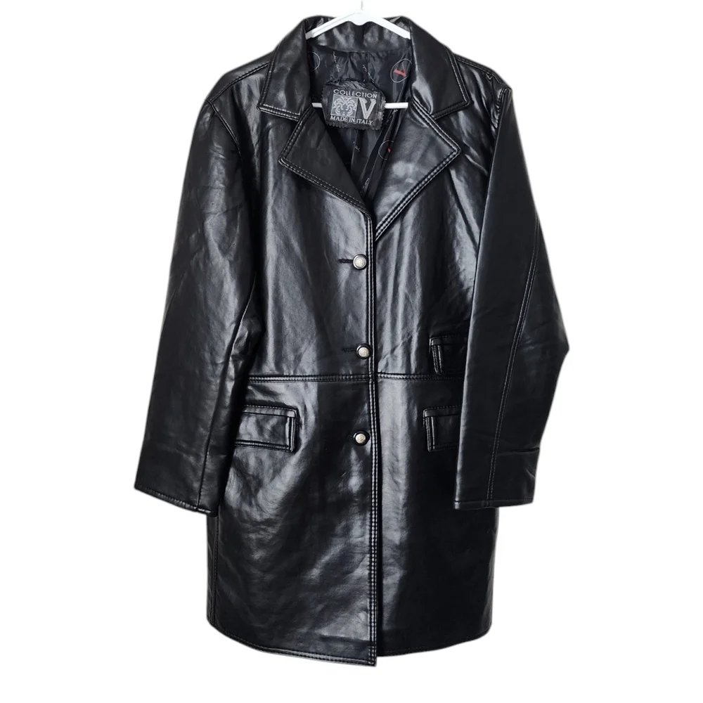 COLLECTION V x VINTAGE Leather‎ Trench Medusa head logo buttons in black leather