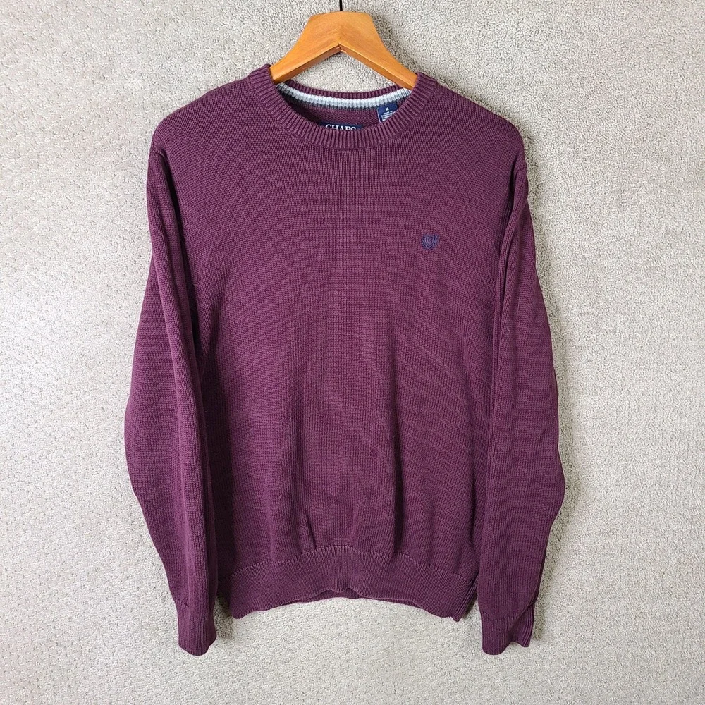 Chaps Sweater Mens‎ Medium Maroon Crew Neck Cotton Pullover Long Sleeve Casual