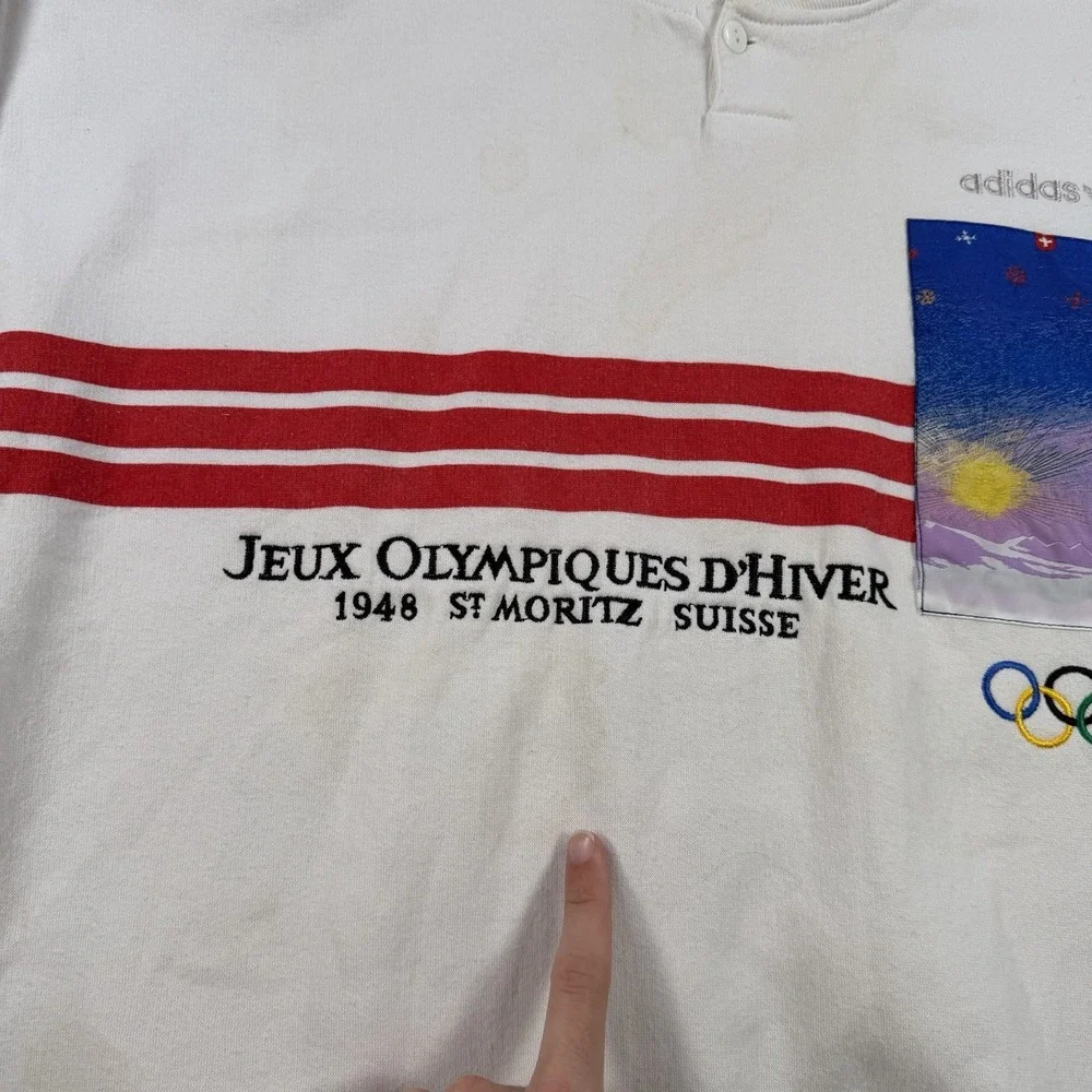Vintage Adidas Olympics Sweatshirt Mens 2XL White Moscow 1980 Fleece Pullover