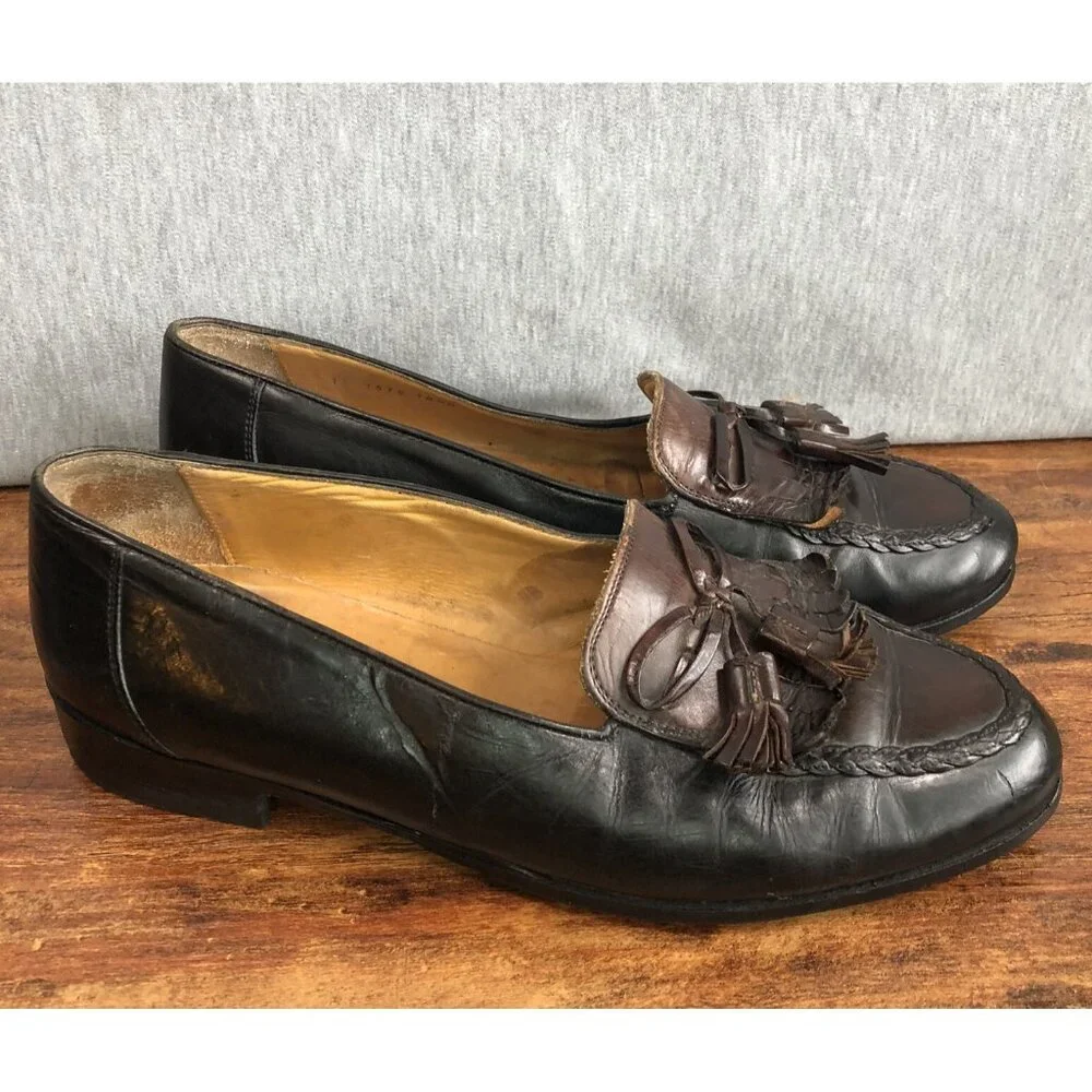 Johnston & Murphy Men SZ 10.5 M‎ Made in Italy Brown Kiltie Tassel Loafer Shoes