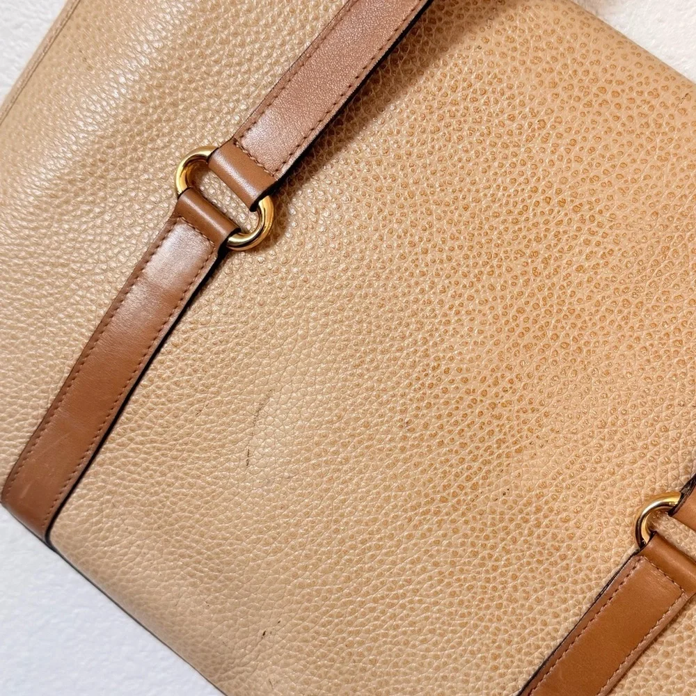 Christian Dior Vintage Tan Leather Double Handle Shoulder Bag with Gold CD Logo