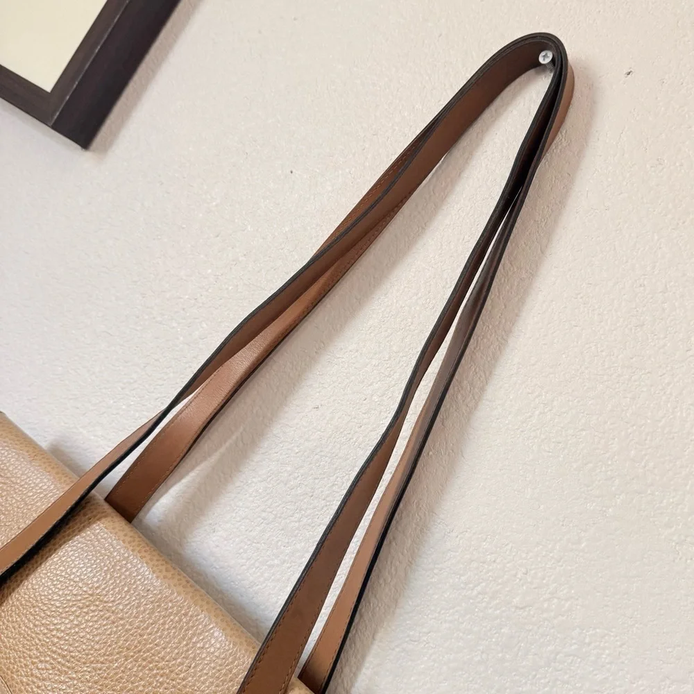 Christian Dior Vintage Tan Leather Double Handle Shoulder Bag with Gold CD Logo