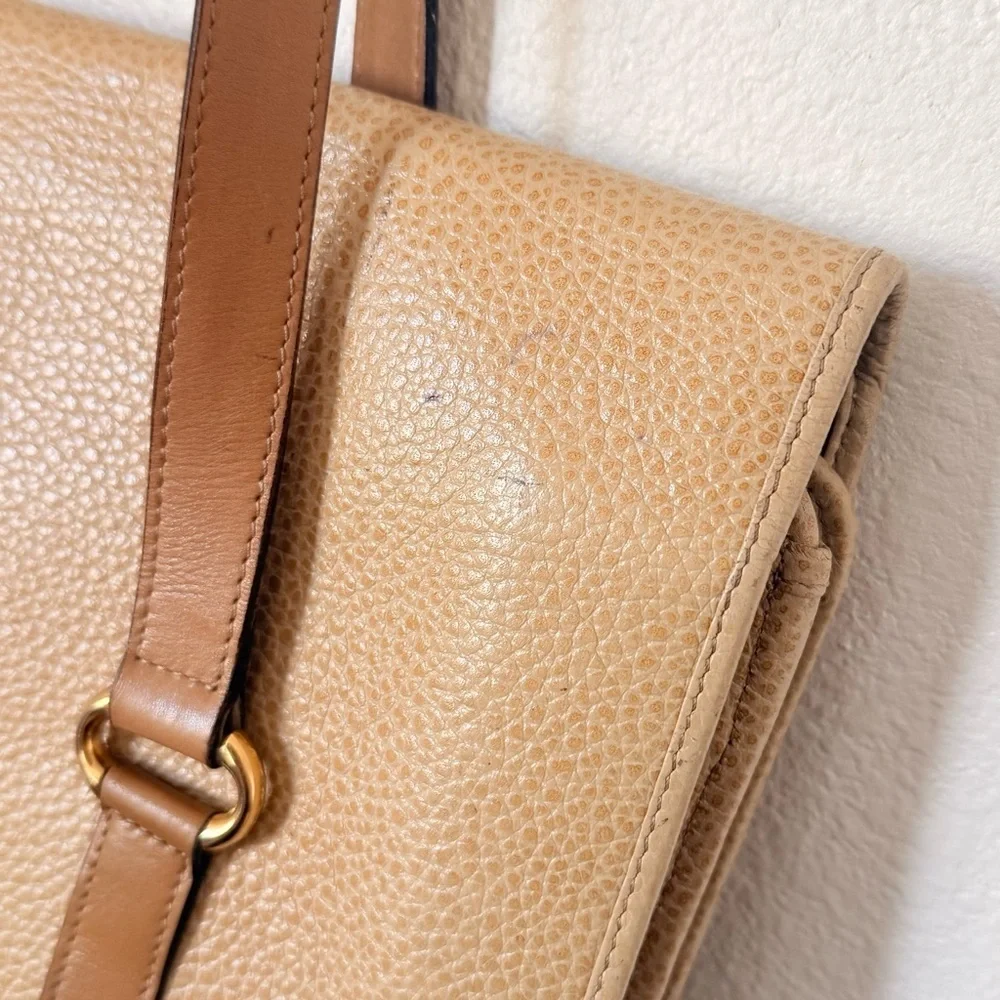 Christian Dior Vintage Tan Leather Double Handle Shoulder Bag with Gold CD Logo