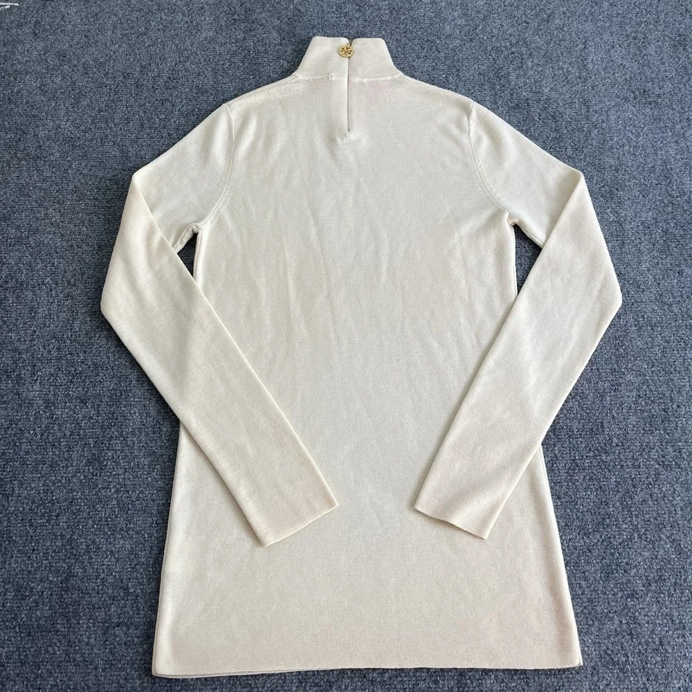 Tory Burch 100% Wool Lightweight Sweater Mock Neck Cream Long Sleeve Sz Small