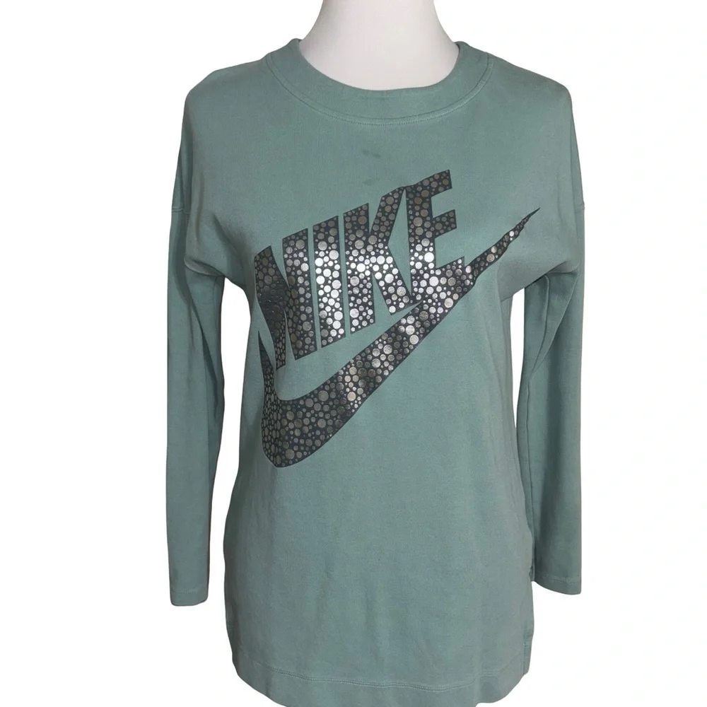 Nike Teal Long Sleeve Top Silver Logo