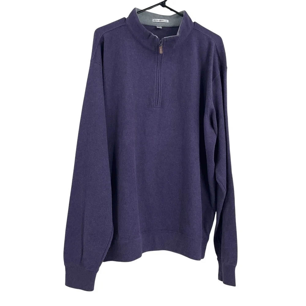Peter Millar Mens XL Purple 100% Cotton‎ Quarter Zip Pullover Sweater Mock Neck