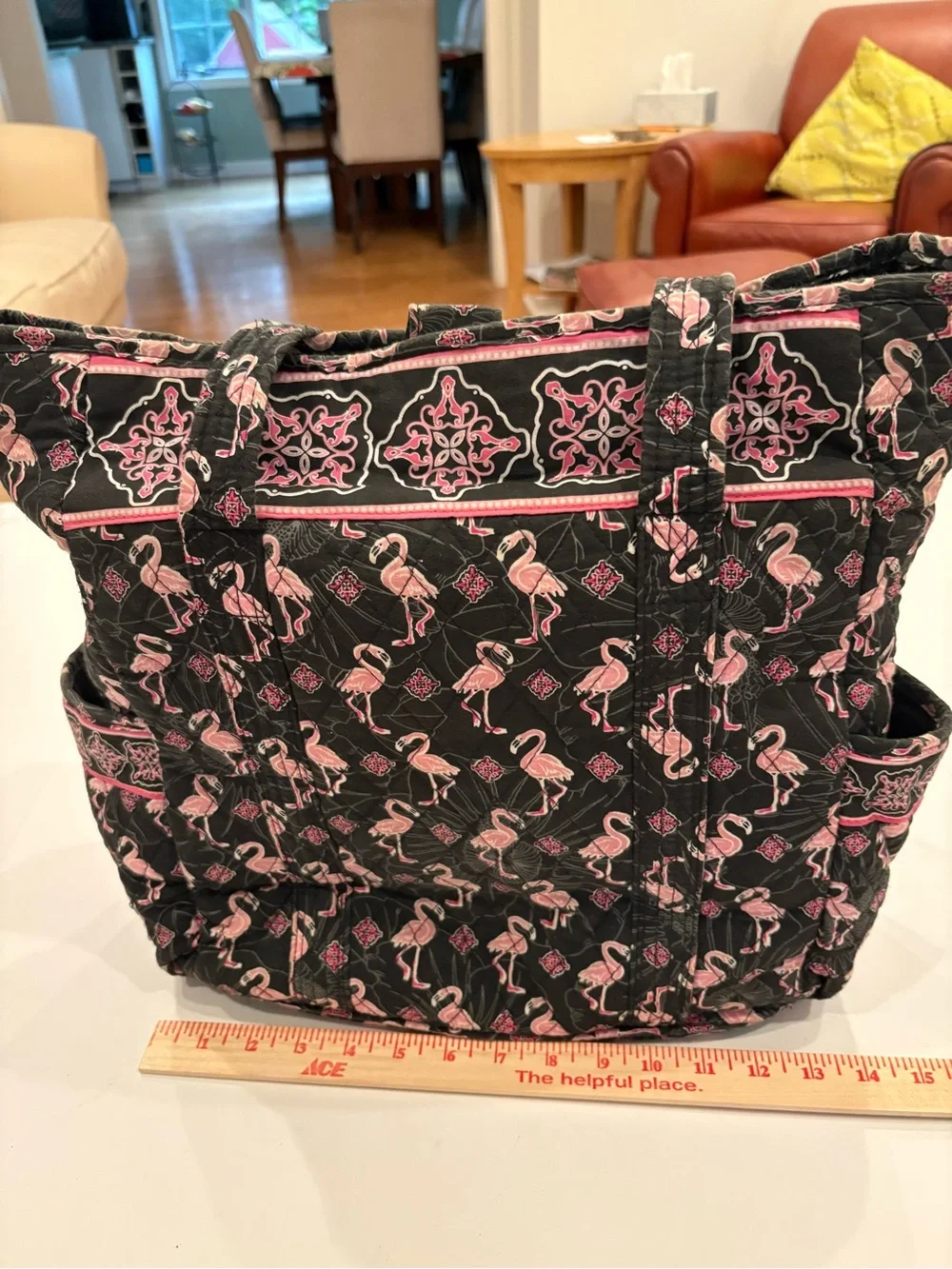 Vera Bradley Black & Pink Quilted Flamingo Tote pocketbook-beach bag-Tanya Lee
