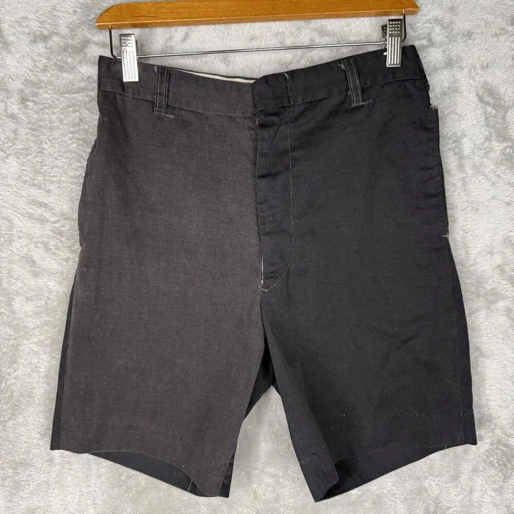 Vtg 70s Permanent Press Shorts Mens 30 (28) Chino 2 Toned Black Ykk Zip READ