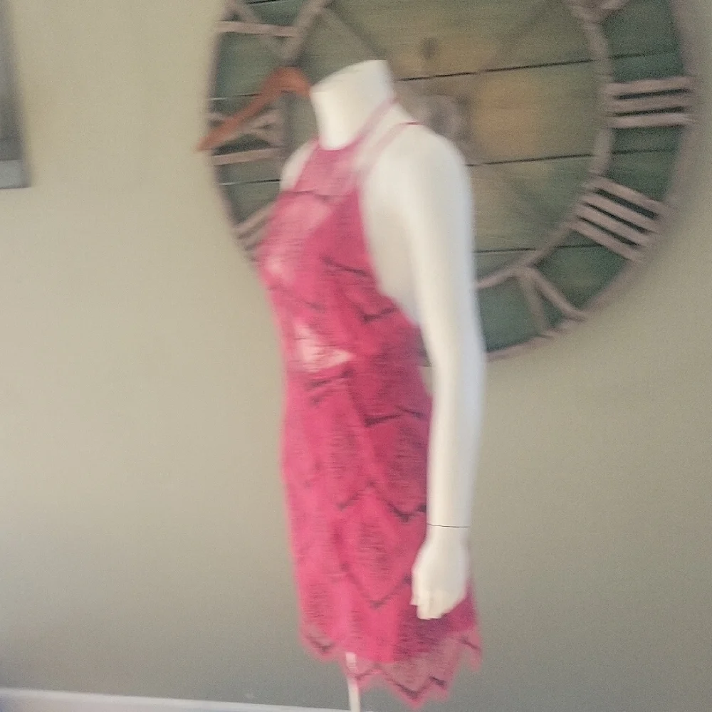 Free People Nothing Like This Hot Pink Lace Halter Mini Dress