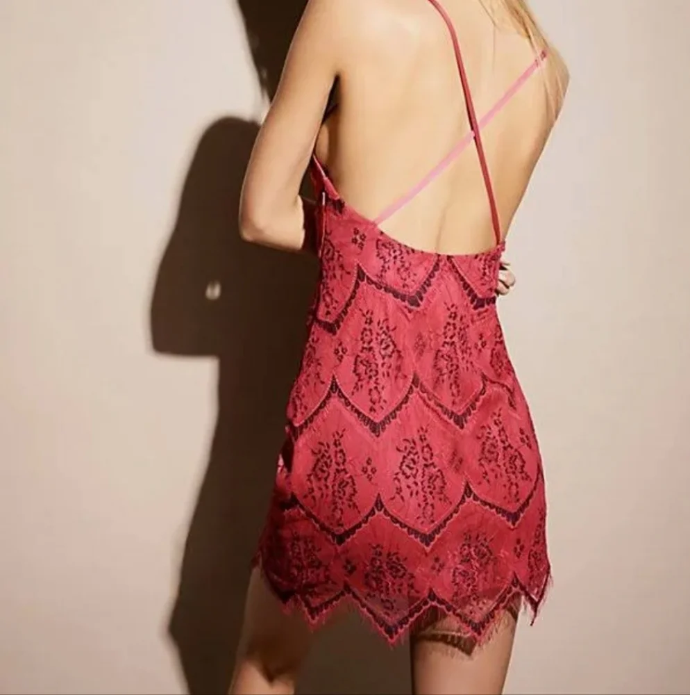 Free People Nothing Like This Hot Pink Lace Halter Mini Dress