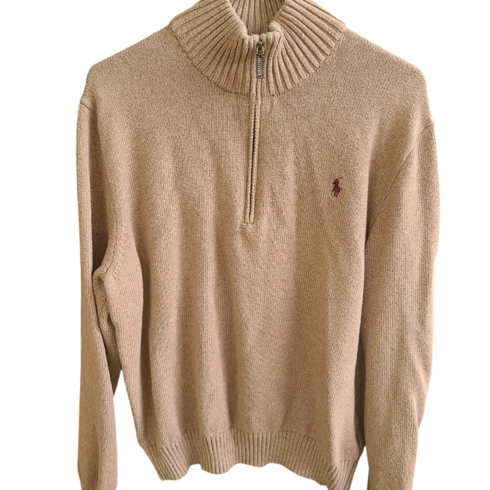 Polo Ralph Lauren tan grandpa sweater qtr zip‎ size X large EUC
