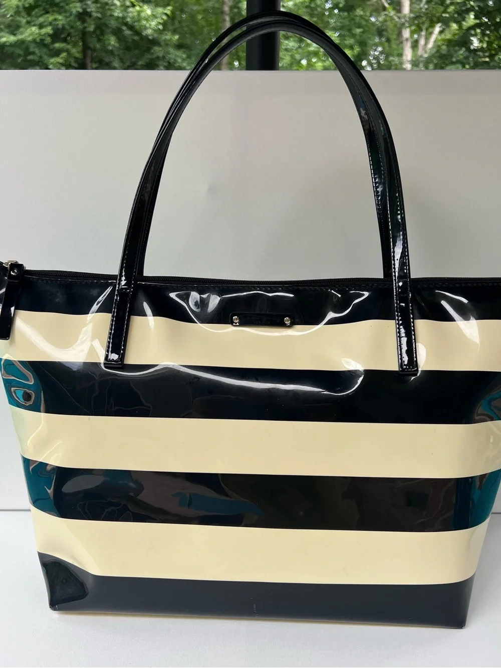 Kate Spade Black and Cream Striped Tote Bag