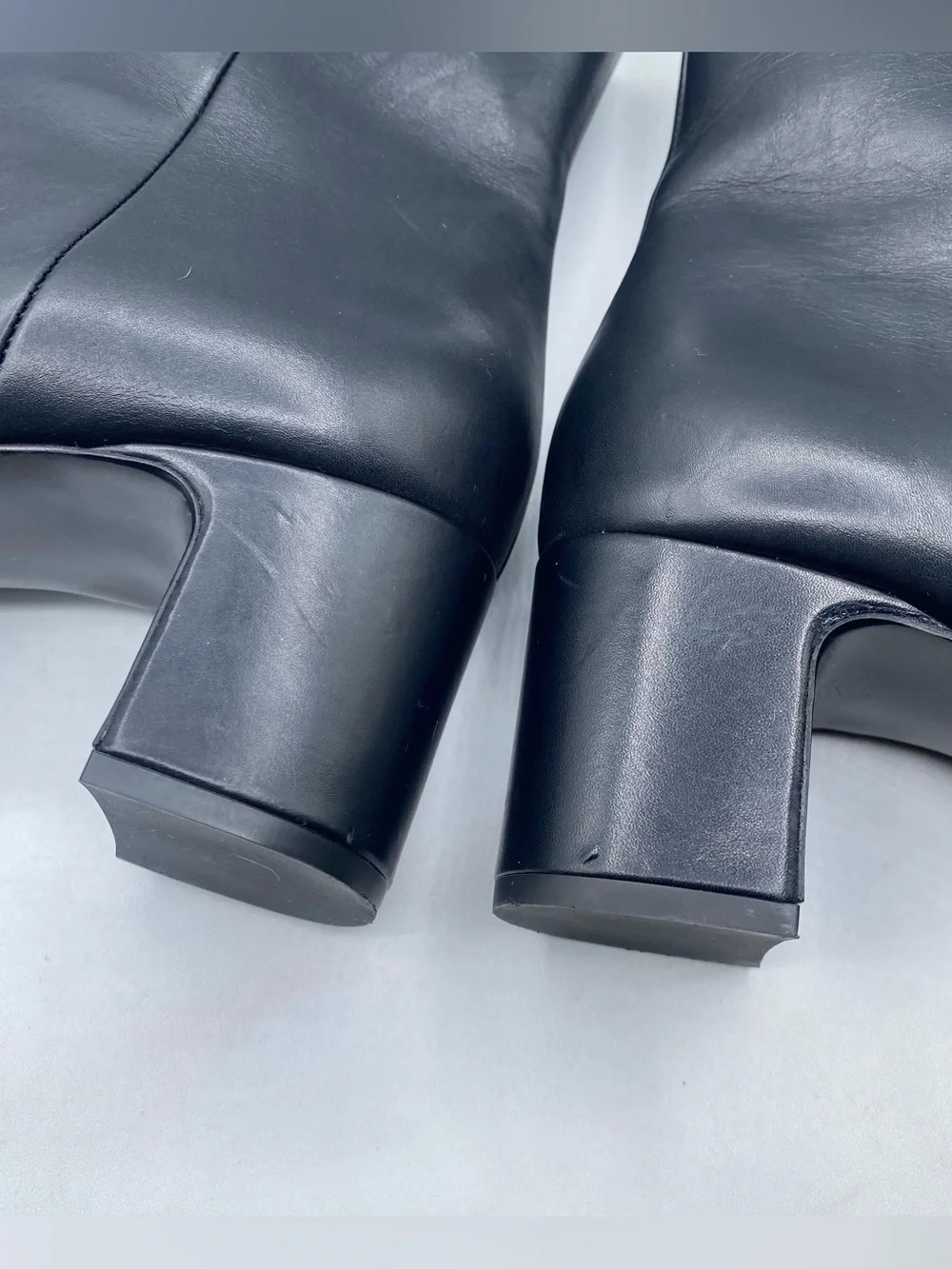 Prada Logo Block Heel Leather Ankle Boots