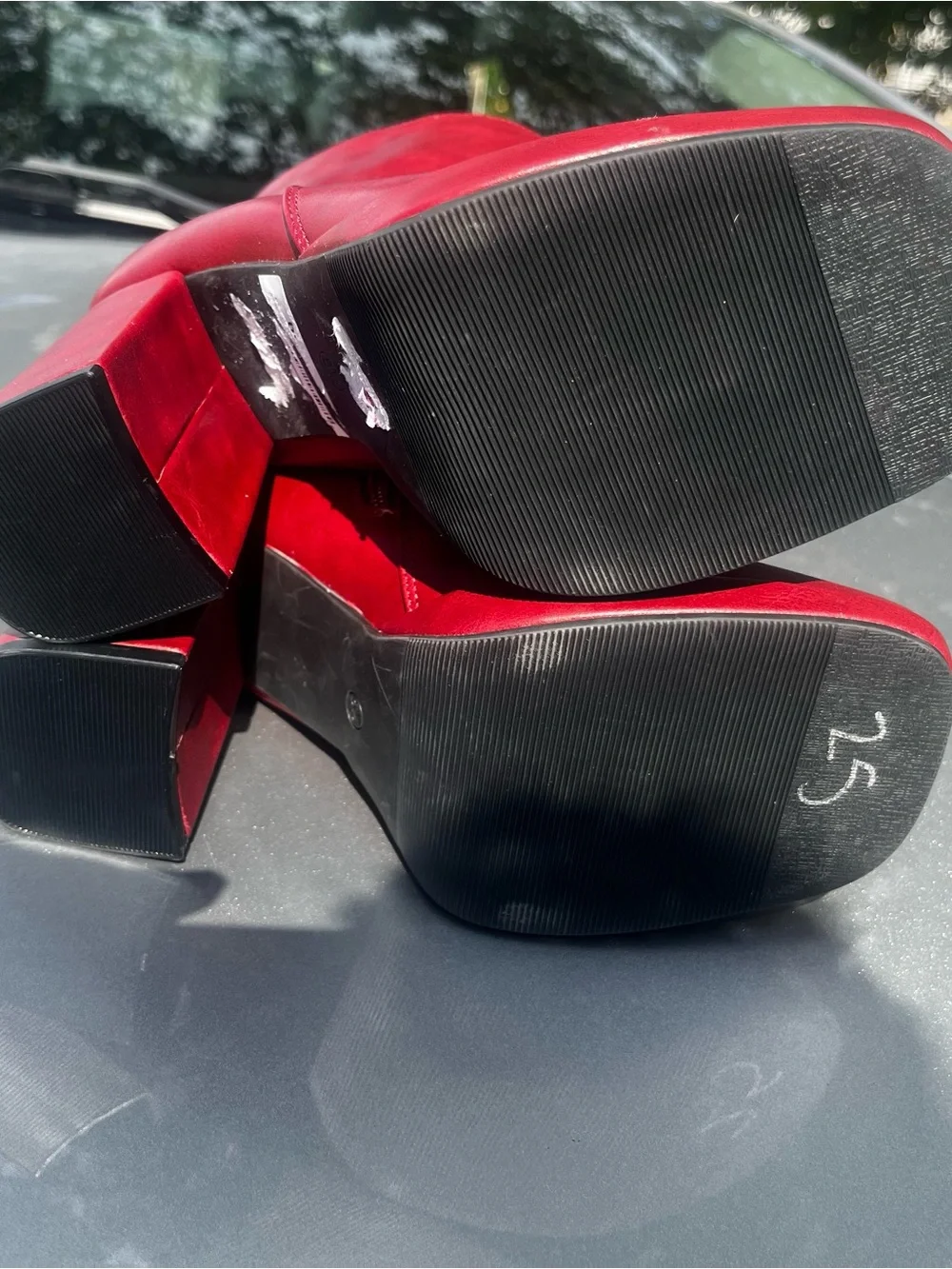 Diba Red Platform Block Heel Ankle Boots