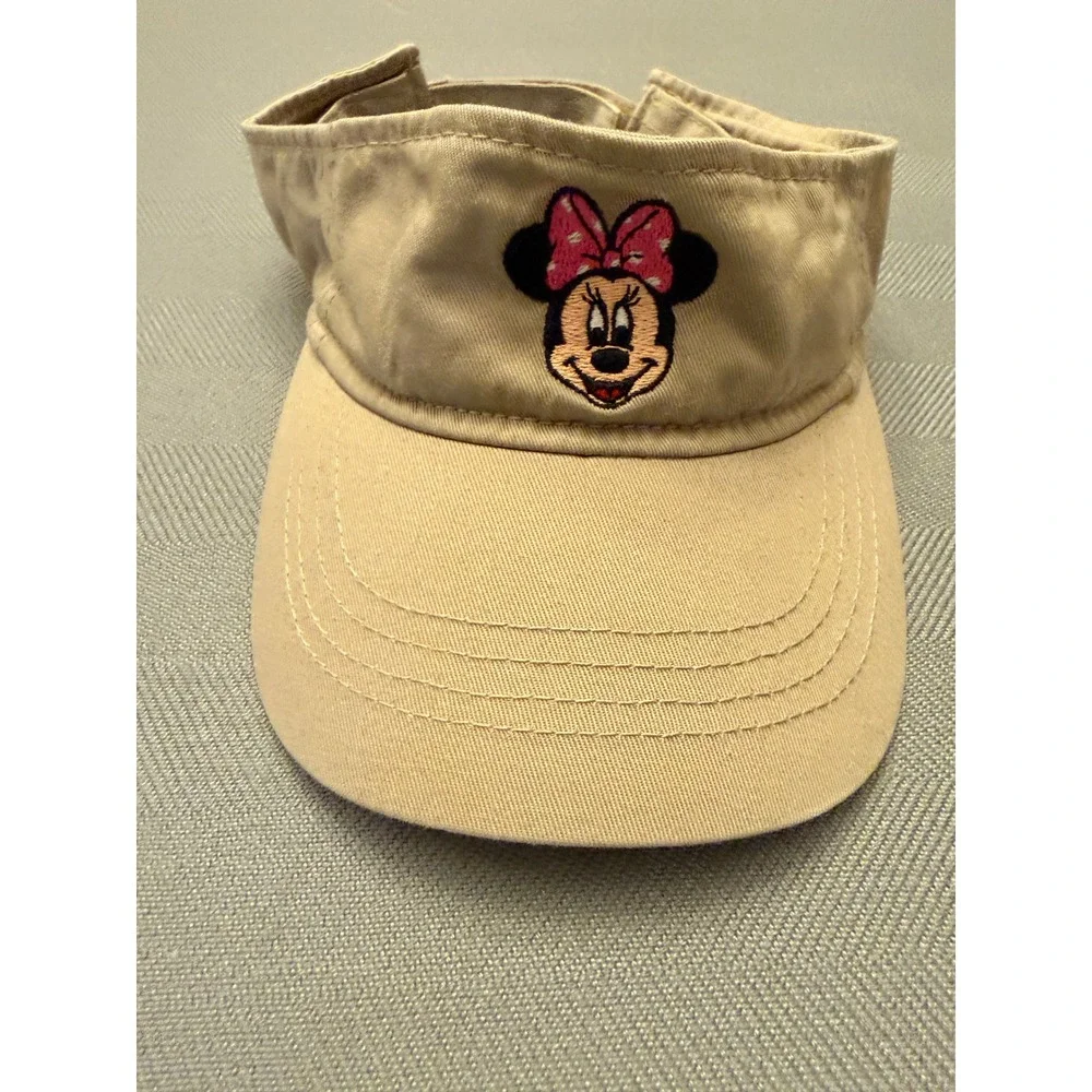 Disney Parks Minnie Mouse Florida Khaki Sun Visor Hat Adjustable Tan Pink