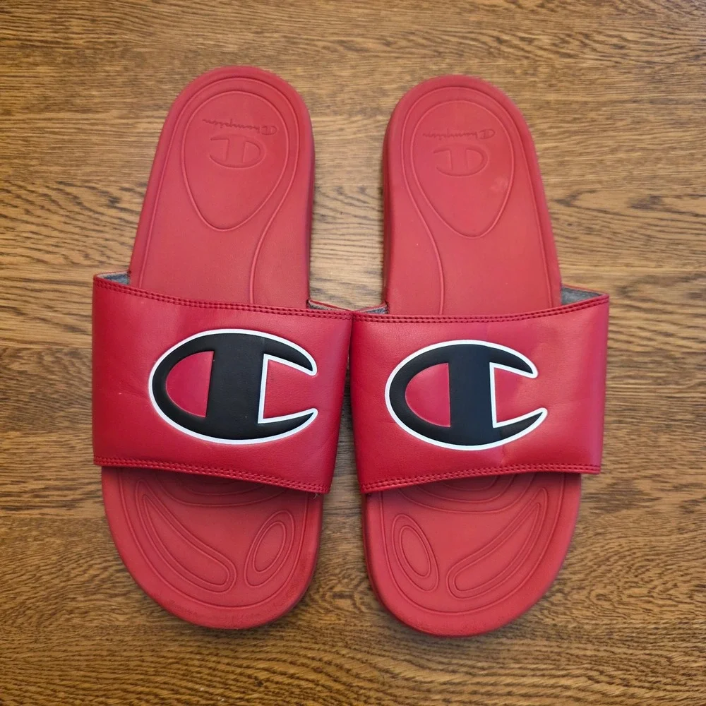 Champion Mens Mega Slide Big C Red Blue White Sandals Size 11M Slides