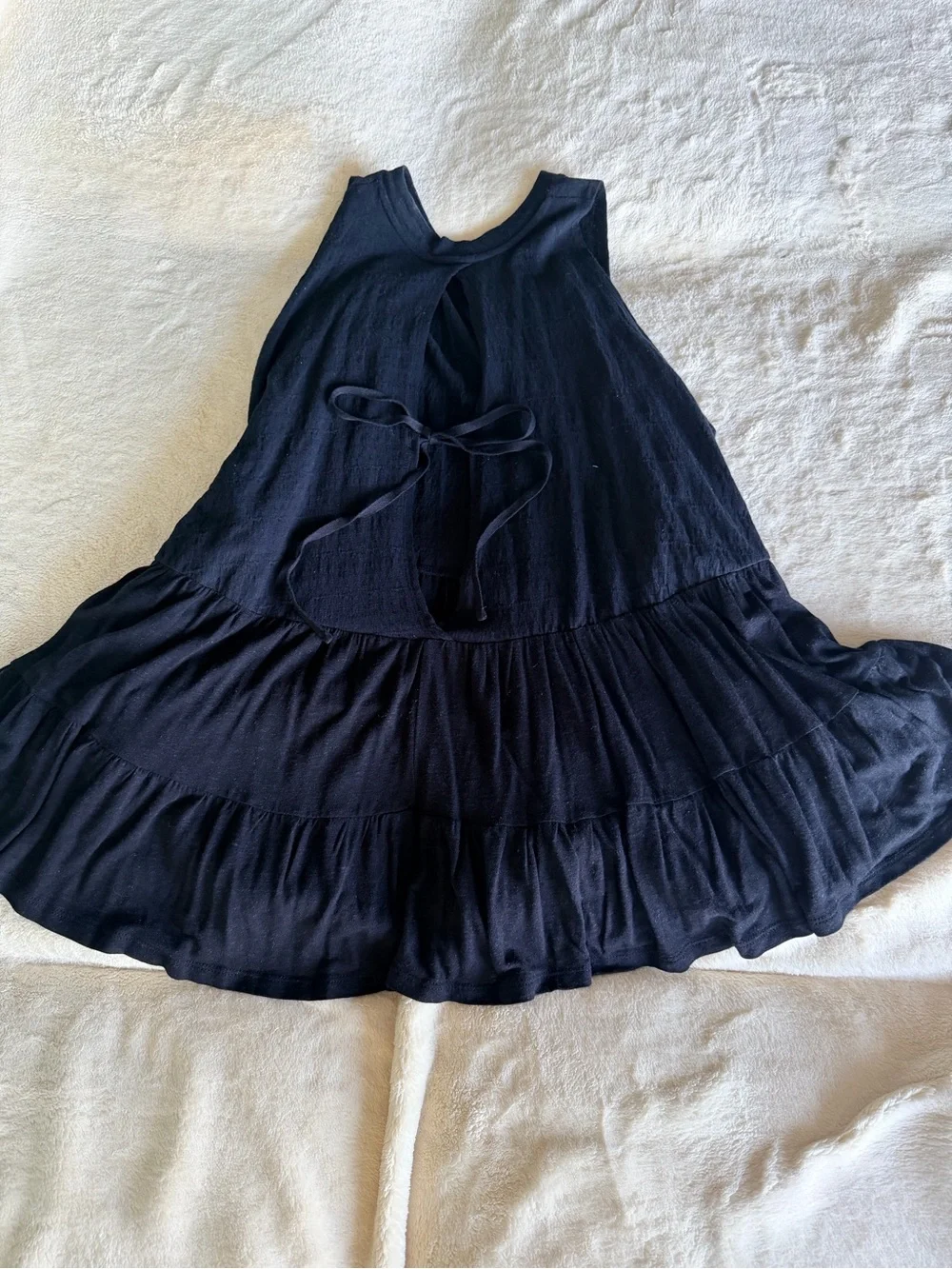 Free People Black Swing Tunic Mini Dress XS Tiered Keyhole Back