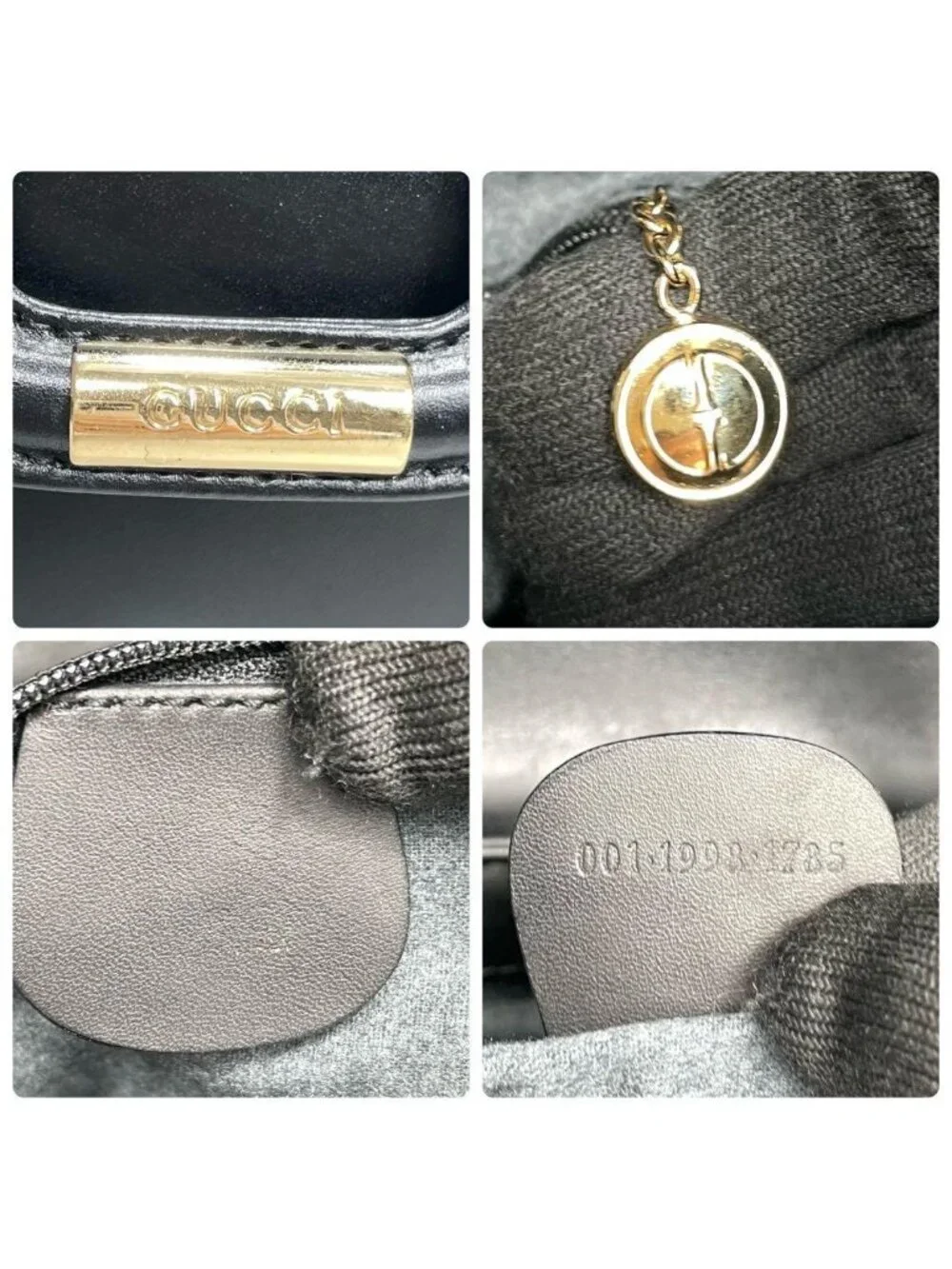 Gucci Shoulder Bag Black Leather Gold