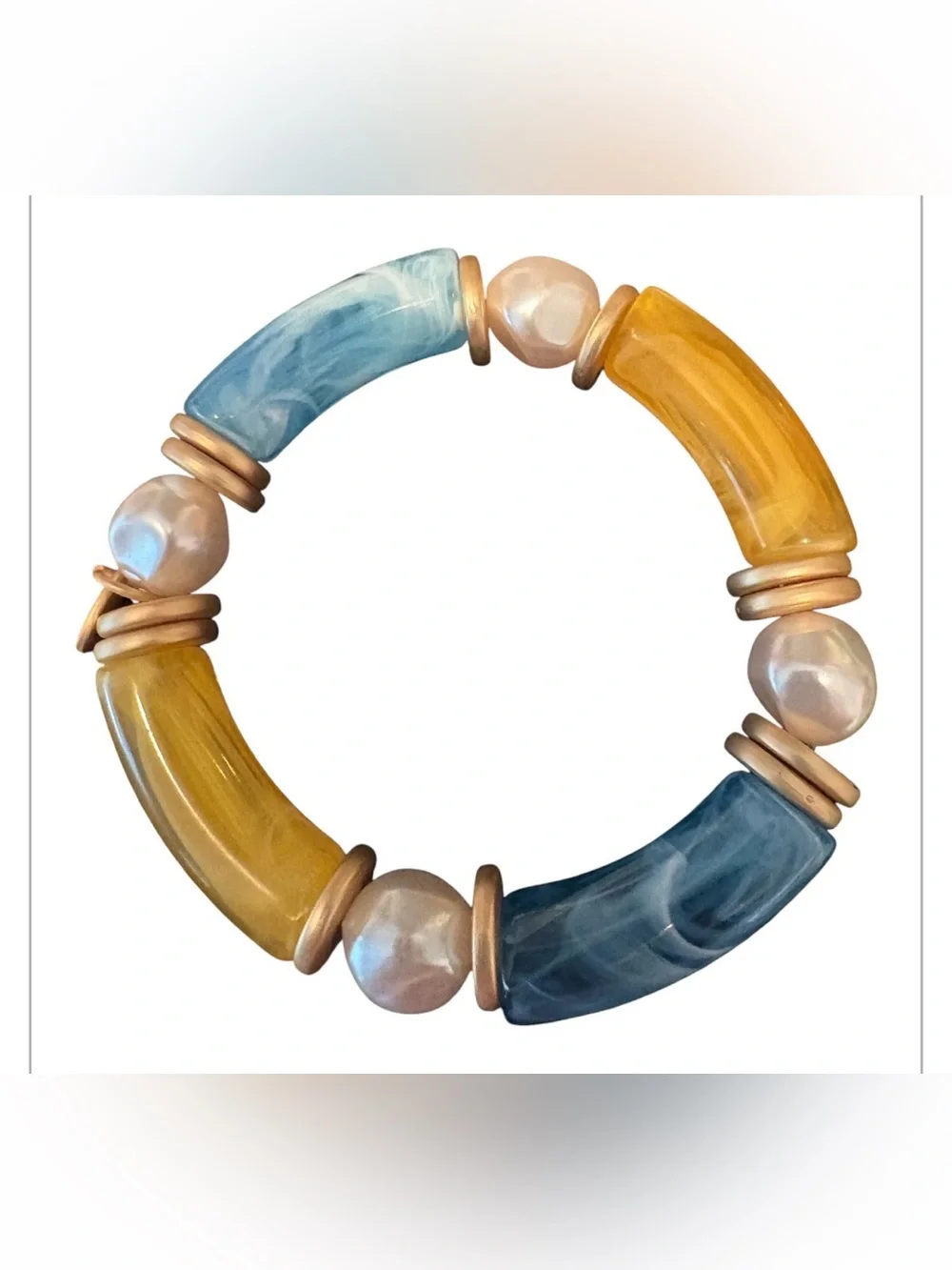 Plunder Multicolor Beaded Stretch Bracelet with Blue, Gold & Pearl Beads