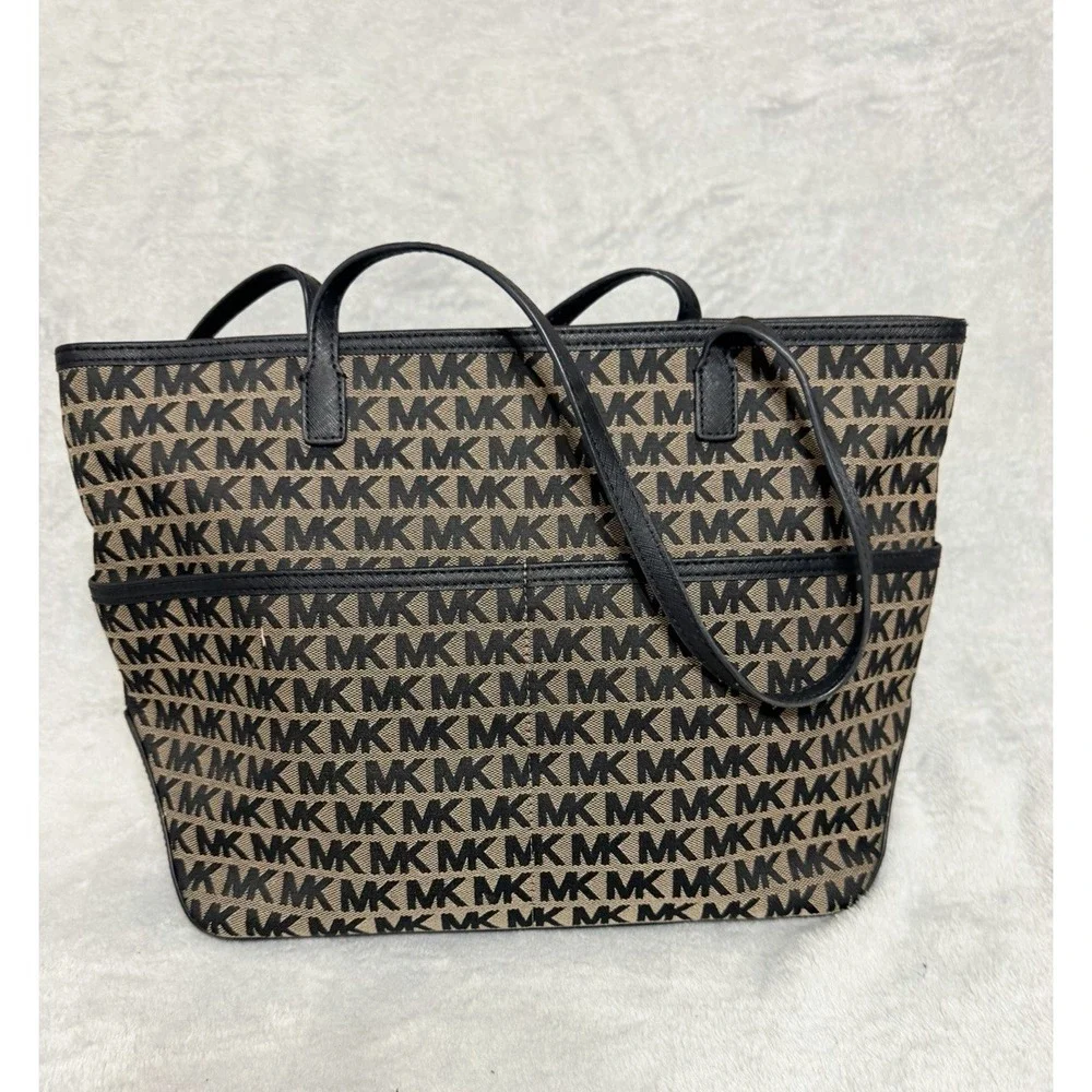 MICHAEL KORS MK Kempton Signature Beige Jacquard Tote Canvas NEW $198