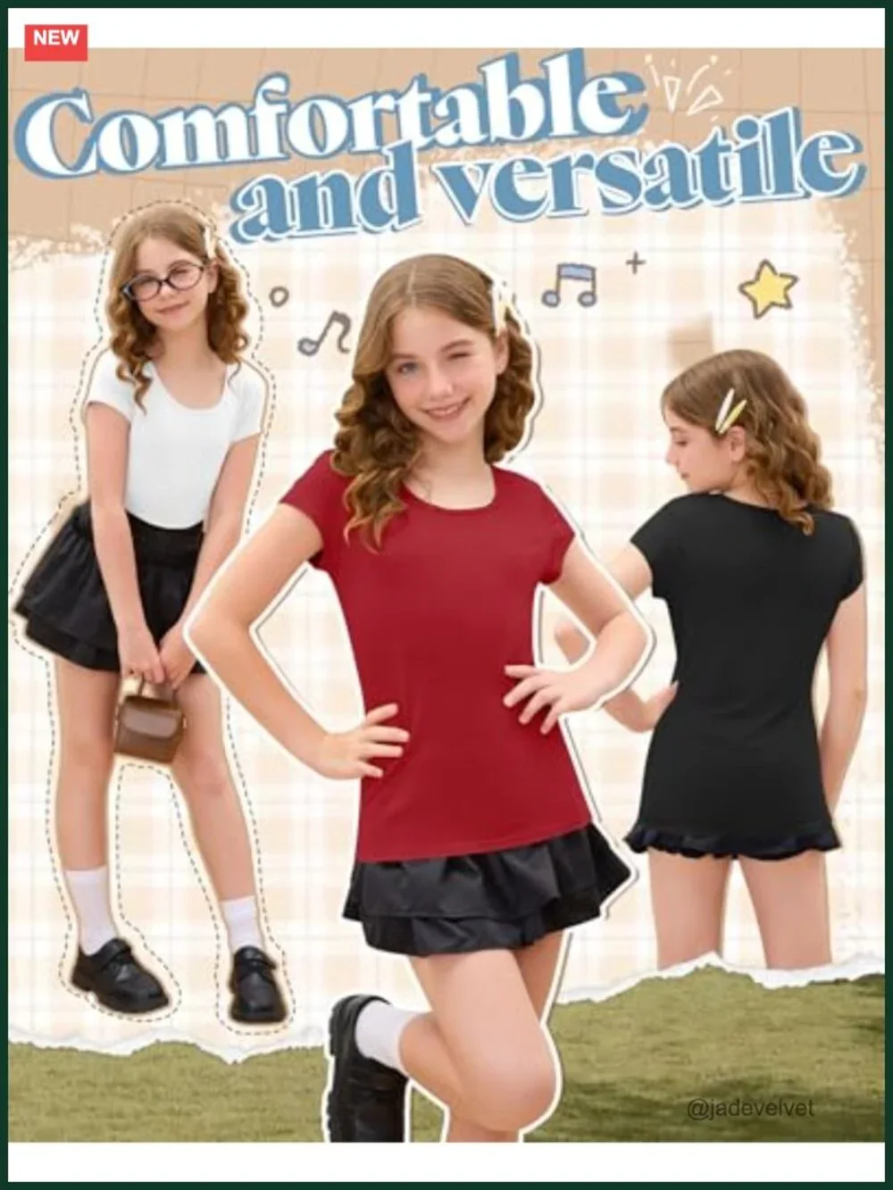 4 Pack Girls Short Cap Sleeve Tees Scoop Neck Tops