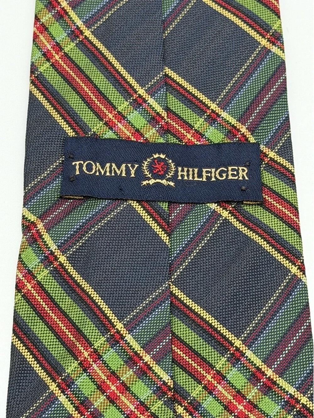 Tommy Hilfiger Mens Tie Plaid Tartan Flag Logo Silk Necktie Multicolor