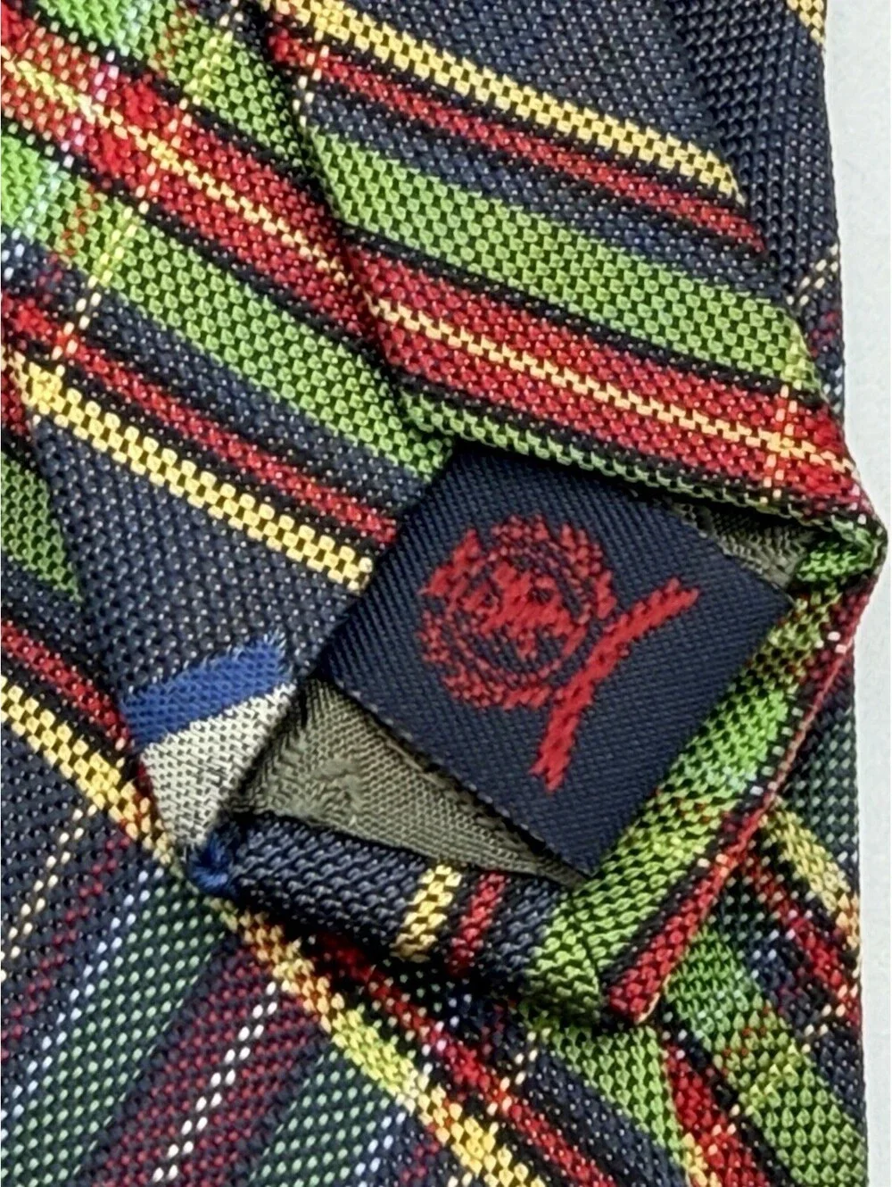 Tommy Hilfiger Mens Tie Plaid Tartan Flag Logo Silk Necktie Multicolor