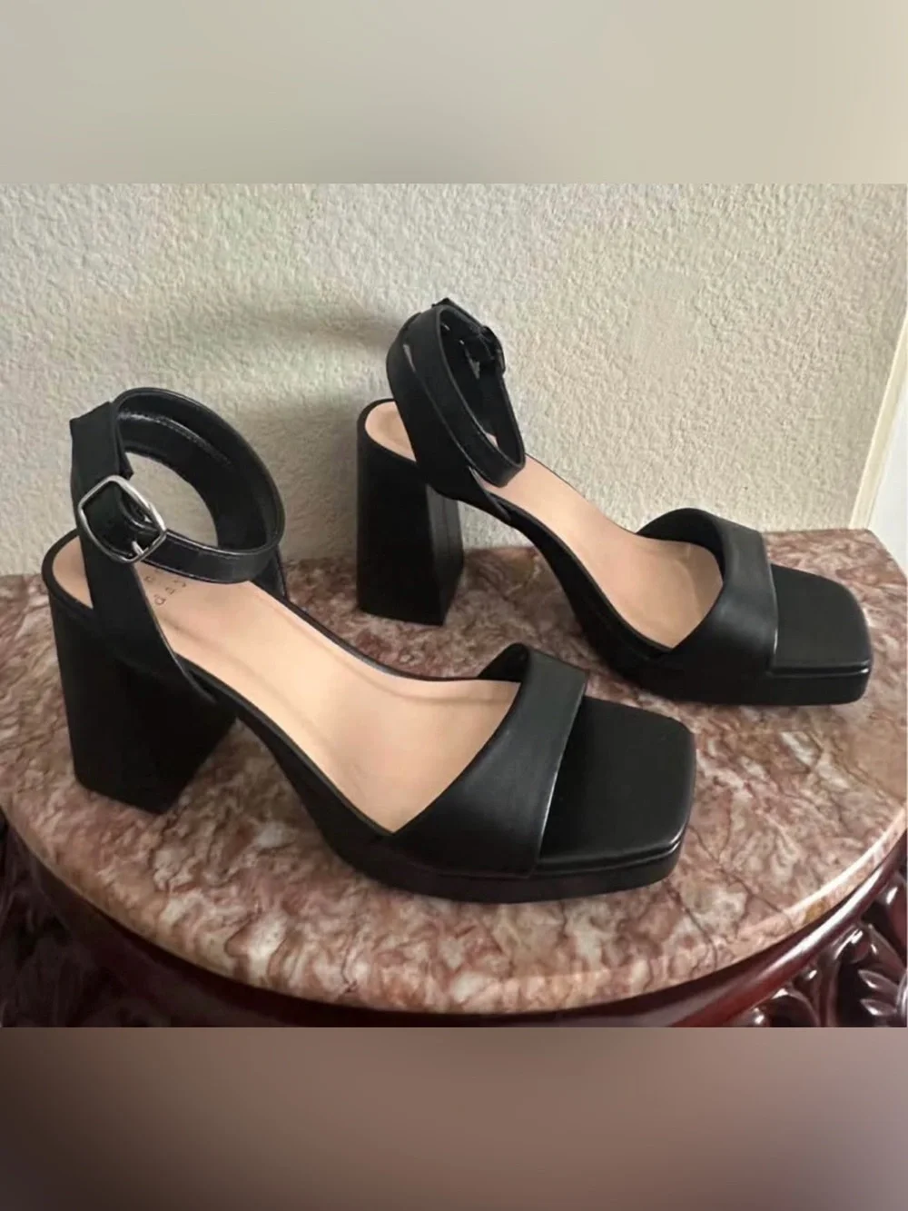 A New Day Black Block Ankle-Strap Heels