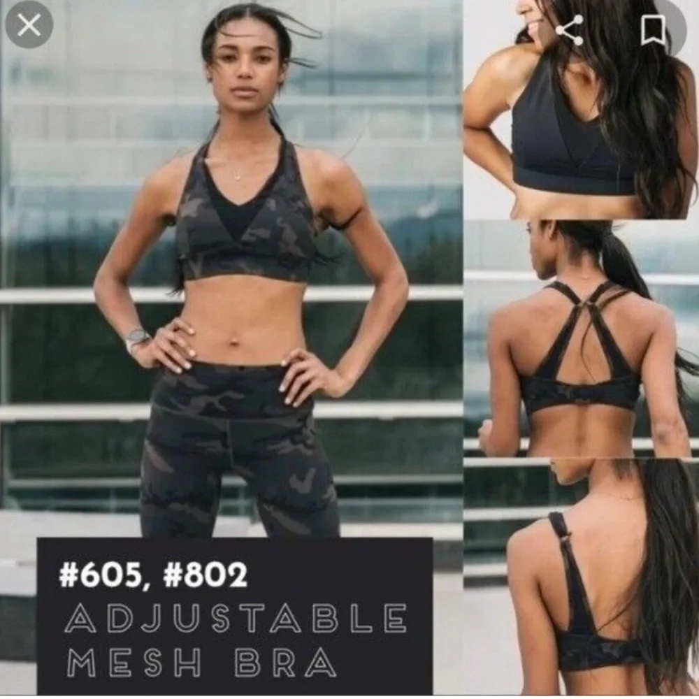 ZYIA Active Forest Camo Adjustable V Mesh Sports Bra Size S