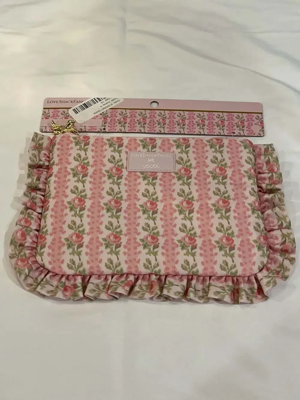 LoveShackFancy x Yoobi Blooming Heirloom Flat Zip Accessory Pouch with Ruffles
