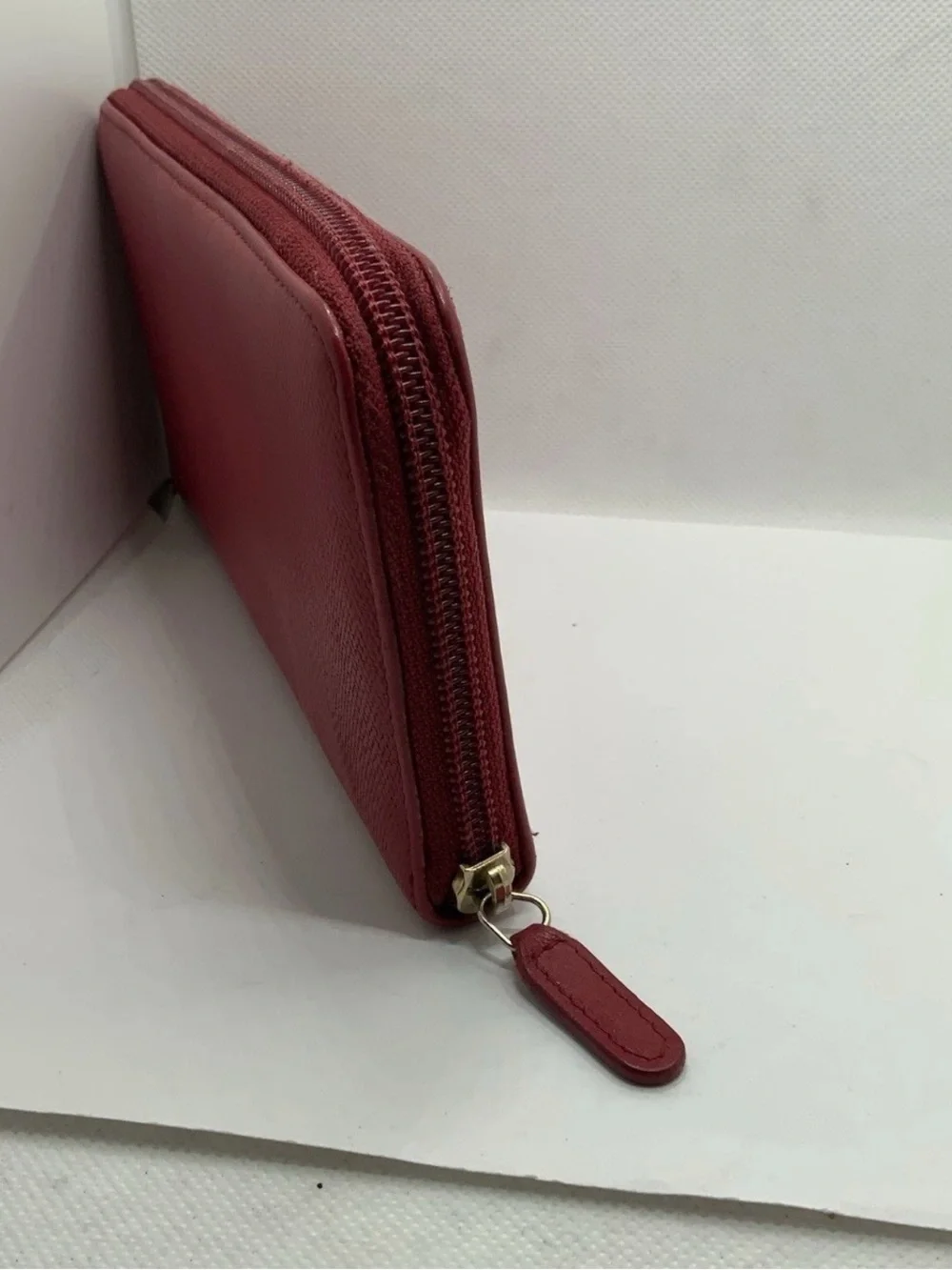 CHANEL Red Leather Zip Wallet with Gold CC Logo