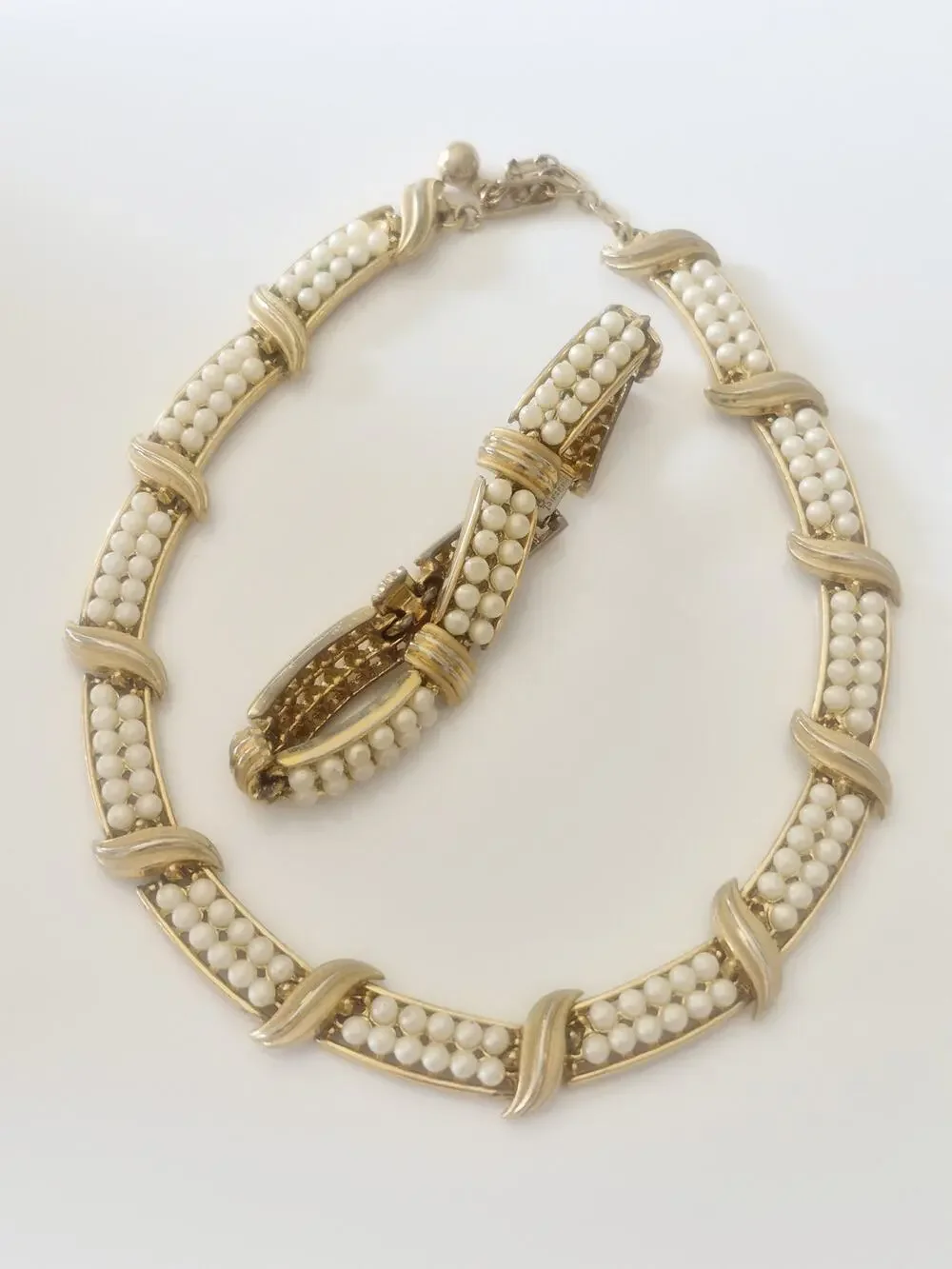 Vintage MCM Crown Trifari Swirl and Whirl Necklace and Bracelet