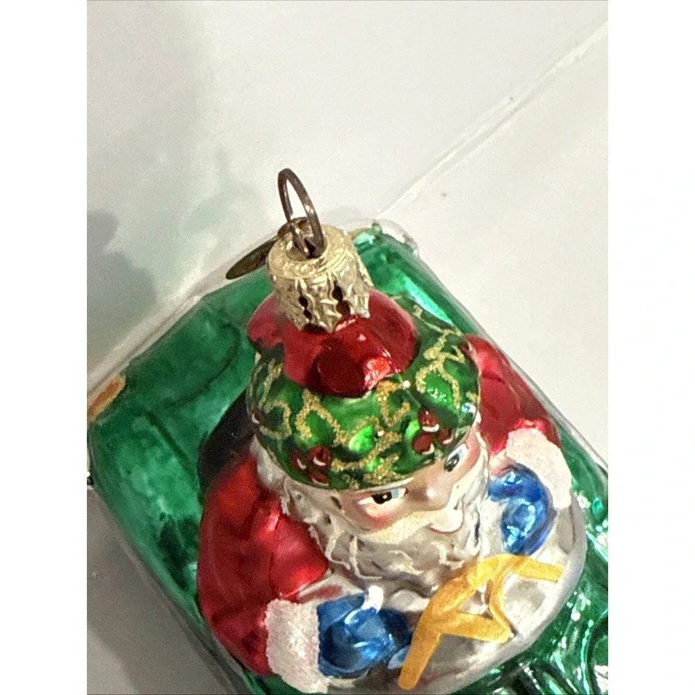Radko Santa Claus Holly Trim Hat in Green Convertible‎ Car Christmas Ornament