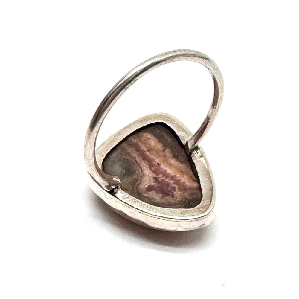 Vintage Pink Rhodochrosite Sterling Silver Statement Ring Size 8