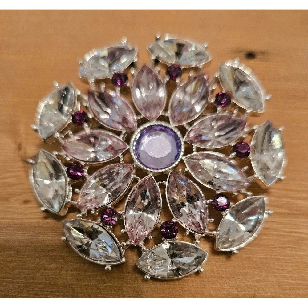 Vintage RMN  Roman Silver And Purple Rhinestone Brooch Pin - Large - Sparkle‎