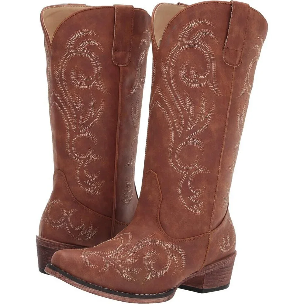 Women’s Bronze Riley Western Boot Vintage Boots Snip Toe Flexible Cowgirl Boots